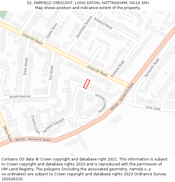 52, FAIRFIELD CRESCENT, LONG EATON, NOTTINGHAM, NG10 3AH: Location map and indicative extent of plot