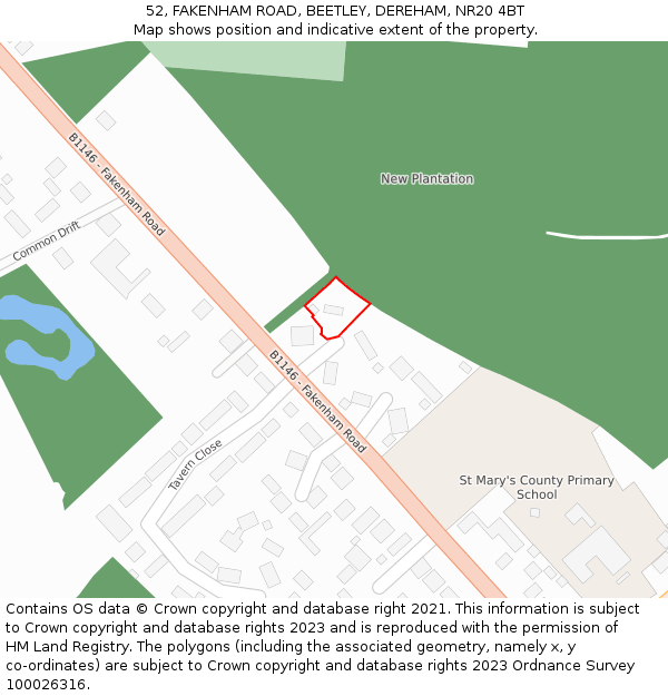 52, FAKENHAM ROAD, BEETLEY, DEREHAM, NR20 4BT: Location map and indicative extent of plot