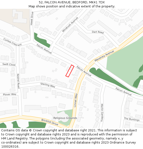 52, FALCON AVENUE, BEDFORD, MK41 7DX: Location map and indicative extent of plot