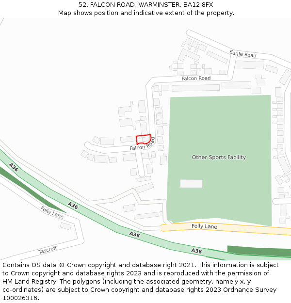 52, FALCON ROAD, WARMINSTER, BA12 8FX: Location map and indicative extent of plot