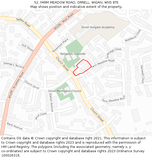 52, FARM MEADOW ROAD, ORRELL, WIGAN, WN5 8TE: Location map and indicative extent of plot