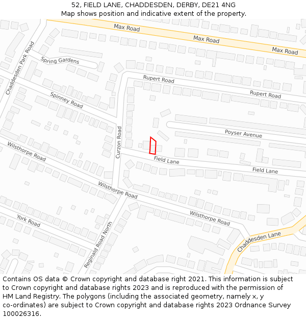 52, FIELD LANE, CHADDESDEN, DERBY, DE21 4NG: Location map and indicative extent of plot