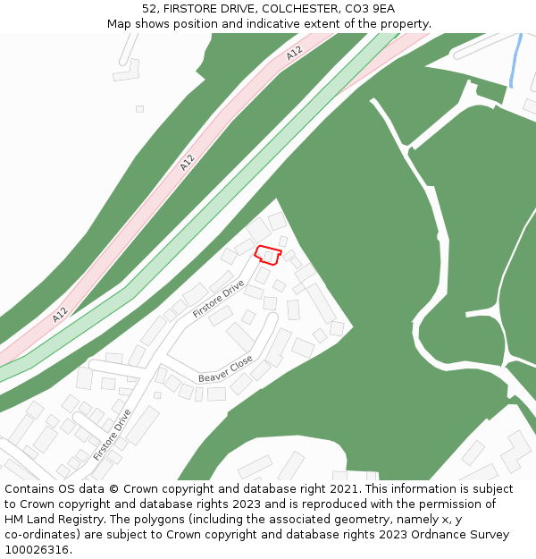 52, FIRSTORE DRIVE, COLCHESTER, CO3 9EA: Location map and indicative extent of plot
