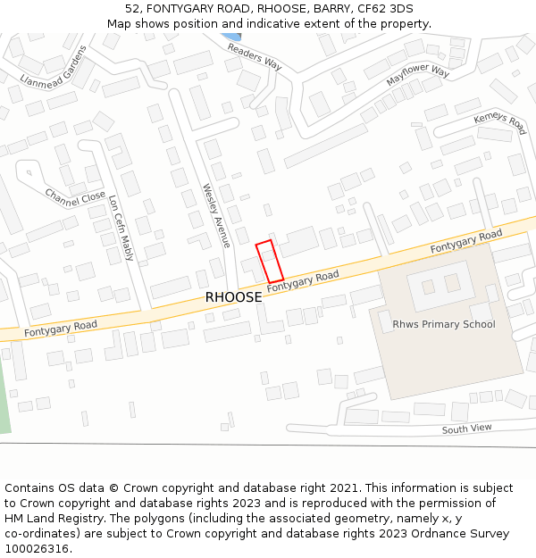 52, FONTYGARY ROAD, RHOOSE, BARRY, CF62 3DS: Location map and indicative extent of plot