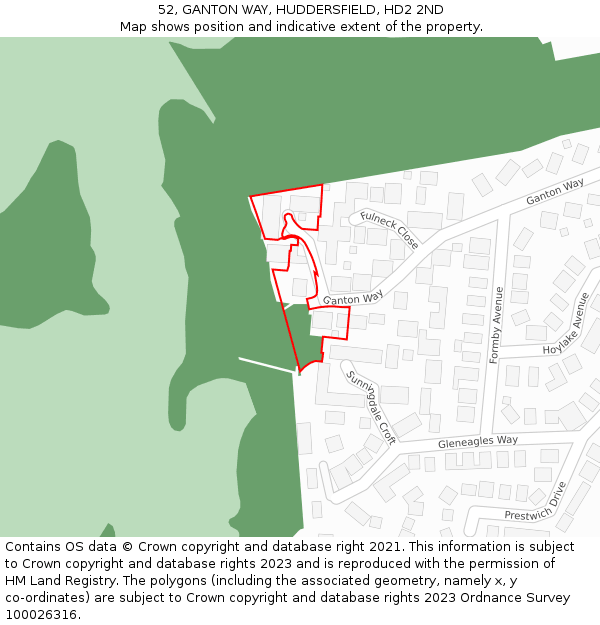 52, GANTON WAY, HUDDERSFIELD, HD2 2ND: Location map and indicative extent of plot