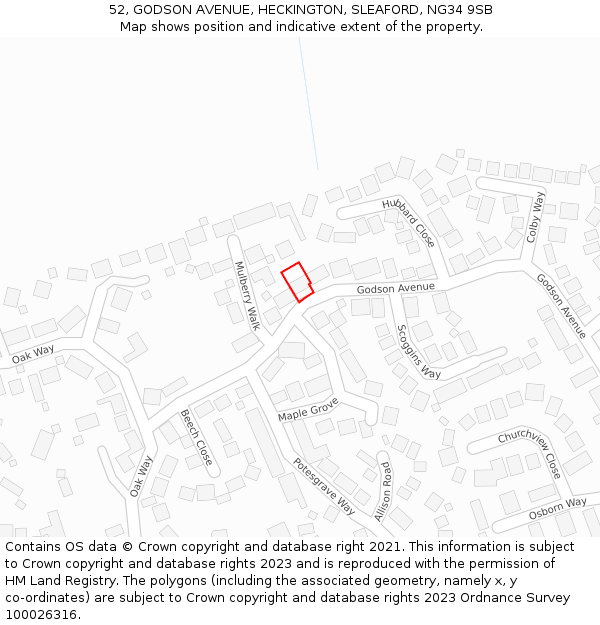 52, GODSON AVENUE, HECKINGTON, SLEAFORD, NG34 9SB: Location map and indicative extent of plot