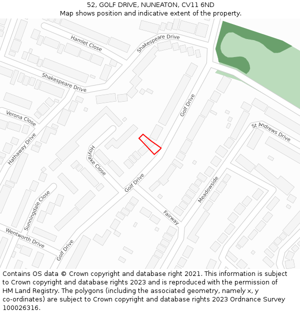 52, GOLF DRIVE, NUNEATON, CV11 6ND: Location map and indicative extent of plot