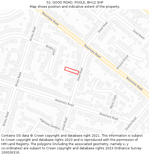 52, GOOD ROAD, POOLE, BH12 3HP: Location map and indicative extent of plot