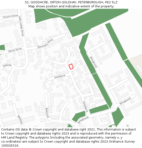 52, GOODACRE, ORTON GOLDHAY, PETERBOROUGH, PE2 5LZ: Location map and indicative extent of plot