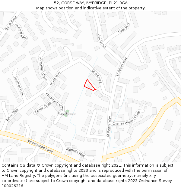 52, GORSE WAY, IVYBRIDGE, PL21 0GA: Location map and indicative extent of plot