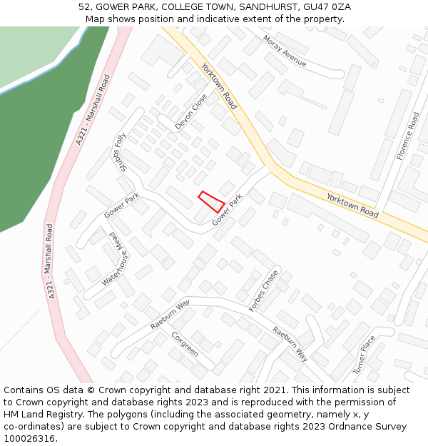 52, GOWER PARK, COLLEGE TOWN, SANDHURST, GU47 0ZA: Location map and indicative extent of plot