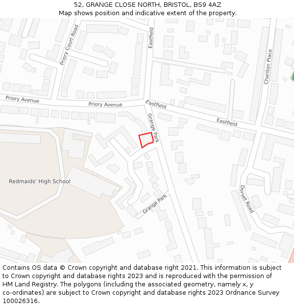 52, GRANGE CLOSE NORTH, BRISTOL, BS9 4AZ: Location map and indicative extent of plot