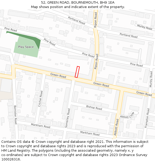 52, GREEN ROAD, BOURNEMOUTH, BH9 1EA: Location map and indicative extent of plot