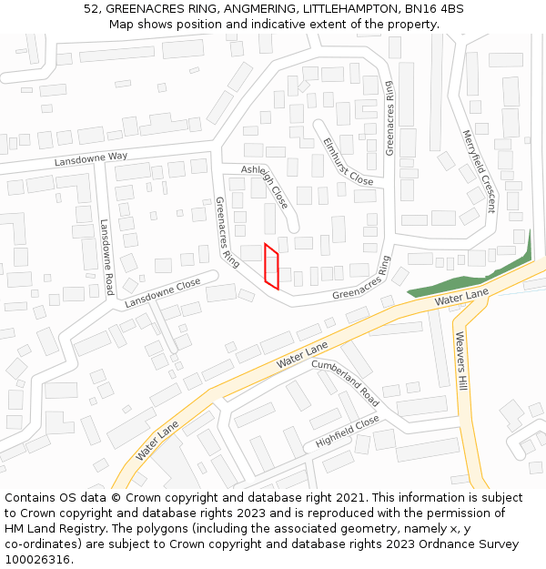 52, GREENACRES RING, ANGMERING, LITTLEHAMPTON, BN16 4BS: Location map and indicative extent of plot