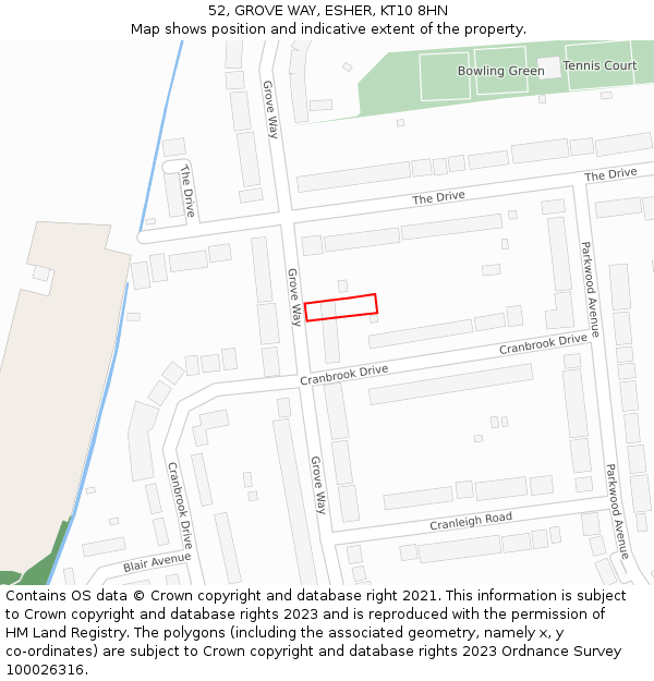 52, GROVE WAY, ESHER, KT10 8HN: Location map and indicative extent of plot