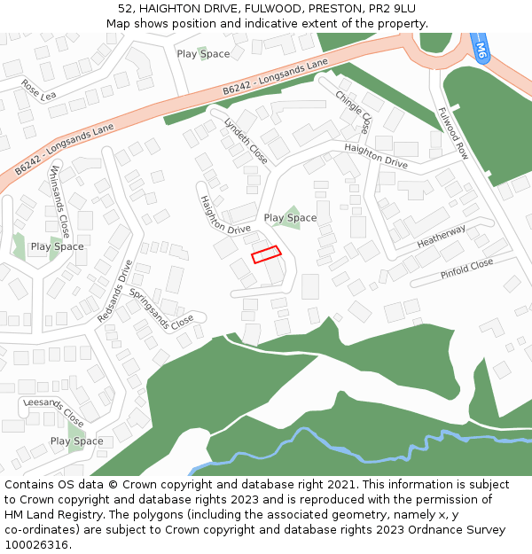 52, HAIGHTON DRIVE, FULWOOD, PRESTON, PR2 9LU: Location map and indicative extent of plot