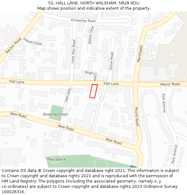 52, HALL LANE, NORTH WALSHAM, NR28 9DU: Location map and indicative extent of plot