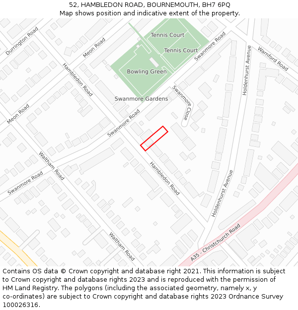 52, HAMBLEDON ROAD, BOURNEMOUTH, BH7 6PQ: Location map and indicative extent of plot