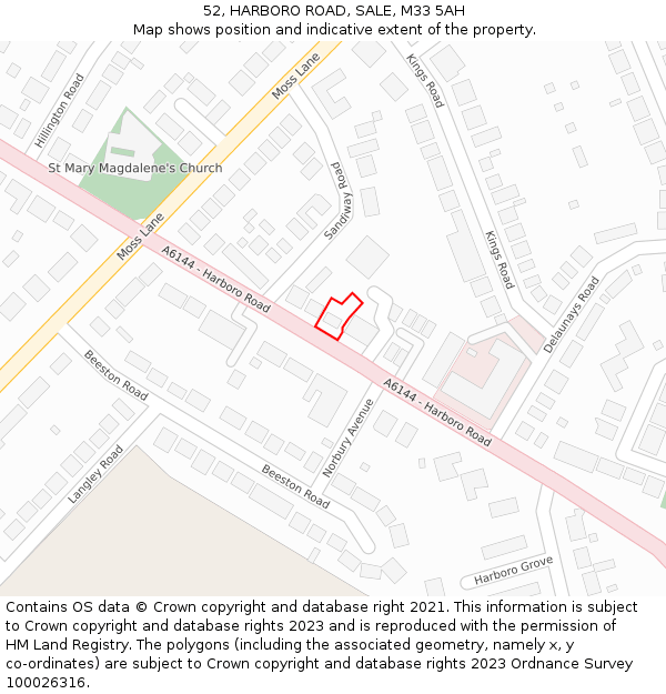 52, HARBORO ROAD, SALE, M33 5AH: Location map and indicative extent of plot