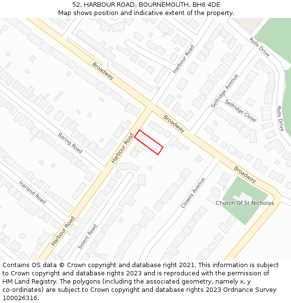 52, HARBOUR ROAD, BOURNEMOUTH, BH6 4DE: Location map and indicative extent of plot