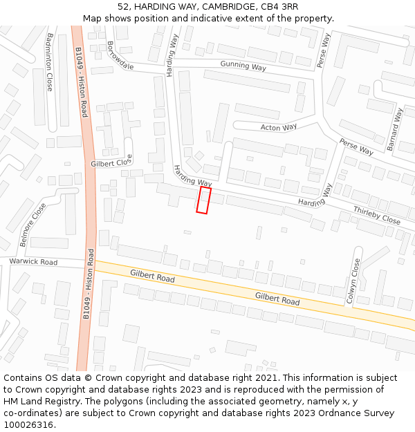 52, HARDING WAY, CAMBRIDGE, CB4 3RR: Location map and indicative extent of plot