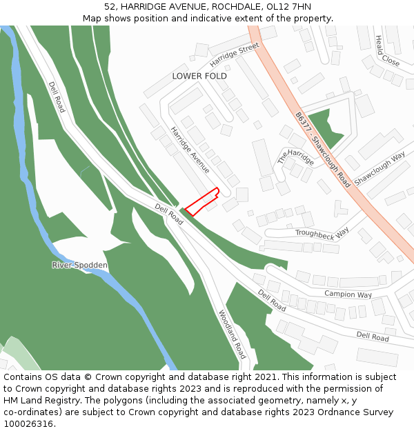 52, HARRIDGE AVENUE, ROCHDALE, OL12 7HN: Location map and indicative extent of plot