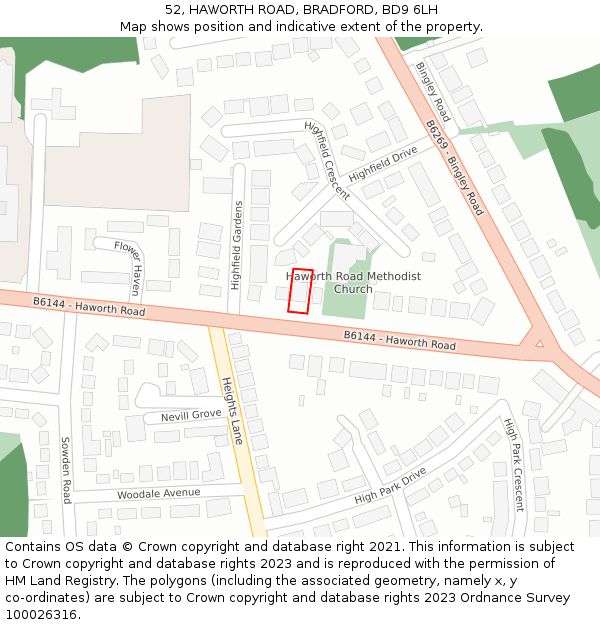 52, HAWORTH ROAD, BRADFORD, BD9 6LH: Location map and indicative extent of plot