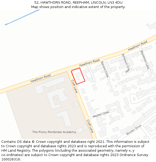 52, HAWTHORN ROAD, REEPHAM, LINCOLN, LN3 4DU: Location map and indicative extent of plot