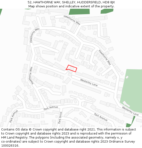 52, HAWTHORNE WAY, SHELLEY, HUDDERSFIELD, HD8 8JX: Location map and indicative extent of plot