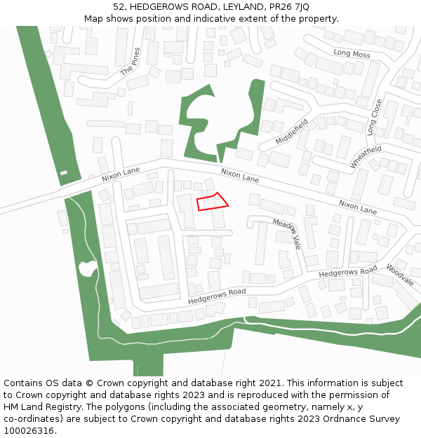 52, HEDGEROWS ROAD, LEYLAND, PR26 7JQ: Location map and indicative extent of plot