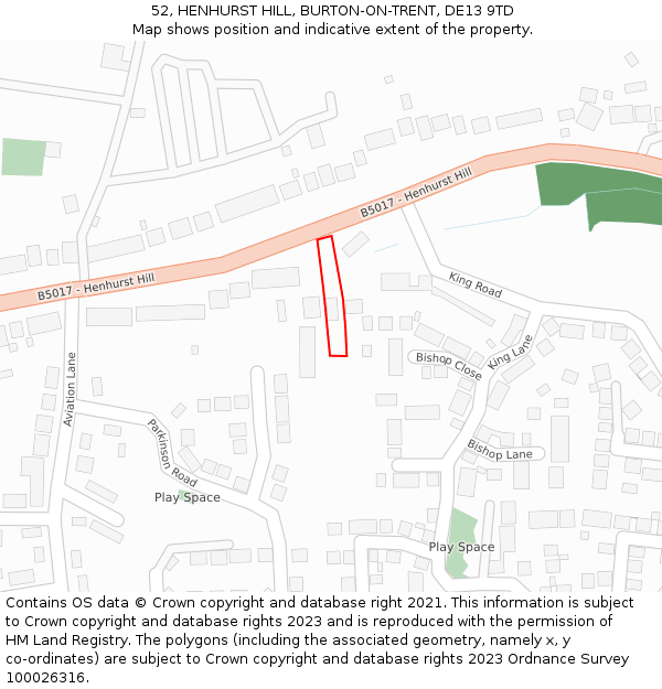 52, HENHURST HILL, BURTON-ON-TRENT, DE13 9TD: Location map and indicative extent of plot