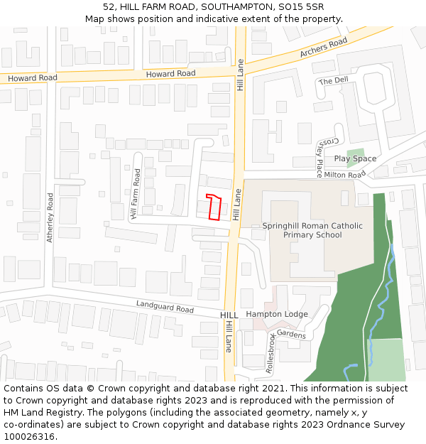 52, HILL FARM ROAD, SOUTHAMPTON, SO15 5SR: Location map and indicative extent of plot