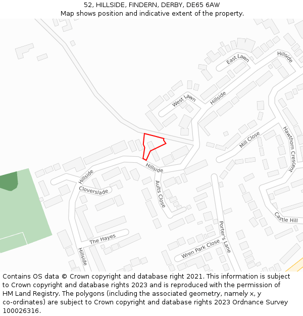 52, HILLSIDE, FINDERN, DERBY, DE65 6AW: Location map and indicative extent of plot