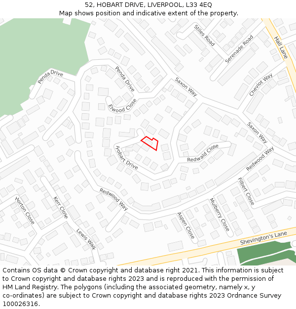 52, HOBART DRIVE, LIVERPOOL, L33 4EQ: Location map and indicative extent of plot
