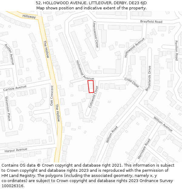 52, HOLLOWOOD AVENUE, LITTLEOVER, DERBY, DE23 6JD: Location map and indicative extent of plot