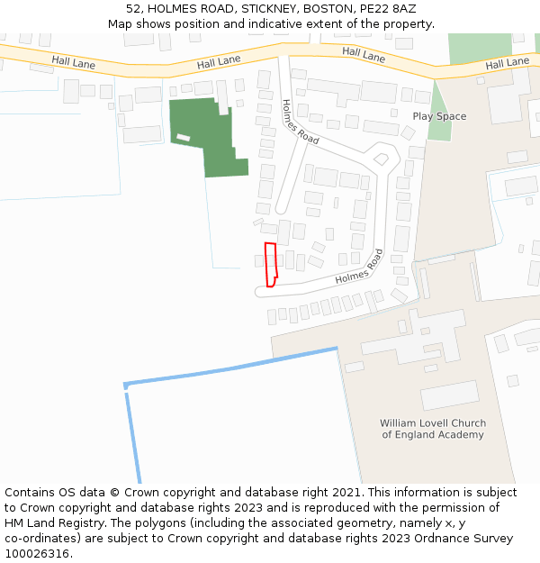 52, HOLMES ROAD, STICKNEY, BOSTON, PE22 8AZ: Location map and indicative extent of plot