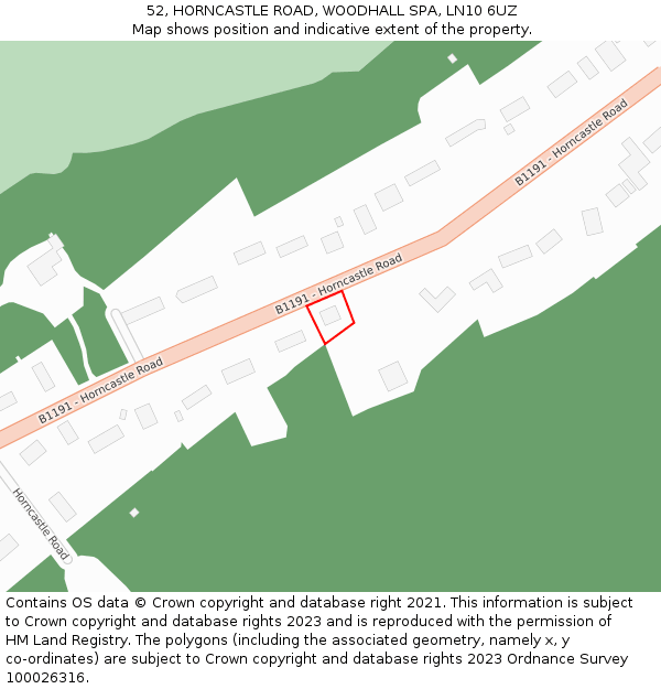 52, HORNCASTLE ROAD, WOODHALL SPA, LN10 6UZ: Location map and indicative extent of plot