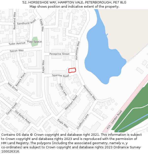52, HORSESHOE WAY, HAMPTON VALE, PETERBOROUGH, PE7 8LG: Location map and indicative extent of plot