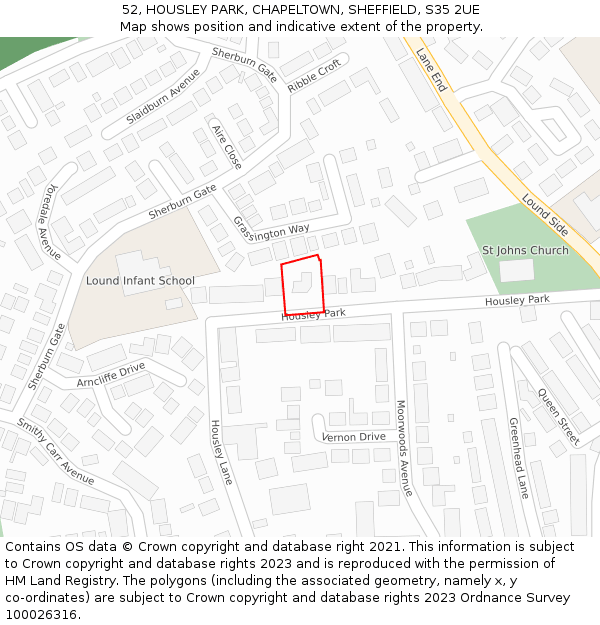 52, HOUSLEY PARK, CHAPELTOWN, SHEFFIELD, S35 2UE: Location map and indicative extent of plot