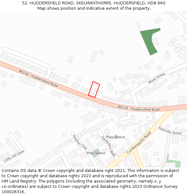 52, HUDDERSFIELD ROAD, SKELMANTHORPE, HUDDERSFIELD, HD8 9AS: Location map and indicative extent of plot