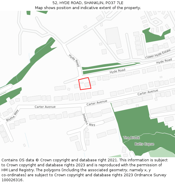 52, HYDE ROAD, SHANKLIN, PO37 7LE: Location map and indicative extent of plot