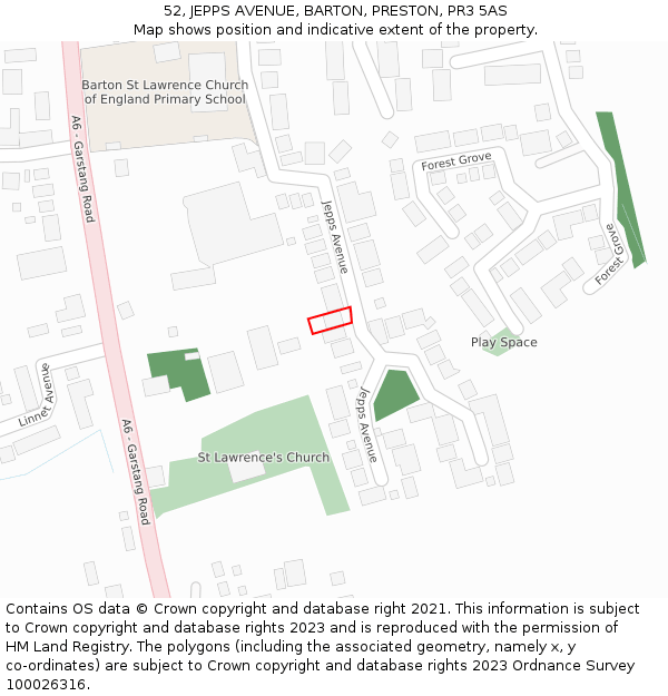 52, JEPPS AVENUE, BARTON, PRESTON, PR3 5AS: Location map and indicative extent of plot