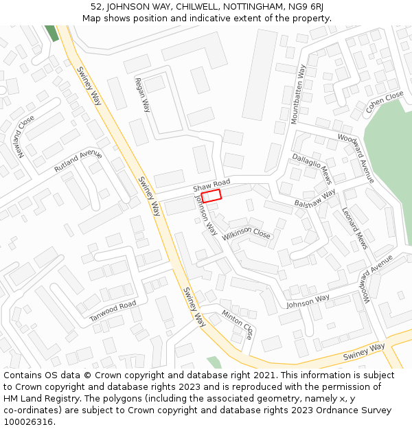 52, JOHNSON WAY, CHILWELL, NOTTINGHAM, NG9 6RJ: Location map and indicative extent of plot