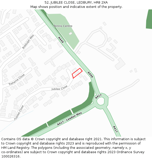 52, JUBILEE CLOSE, LEDBURY, HR8 2XA: Location map and indicative extent of plot