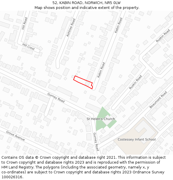 52, KABIN ROAD, NORWICH, NR5 0LW: Location map and indicative extent of plot