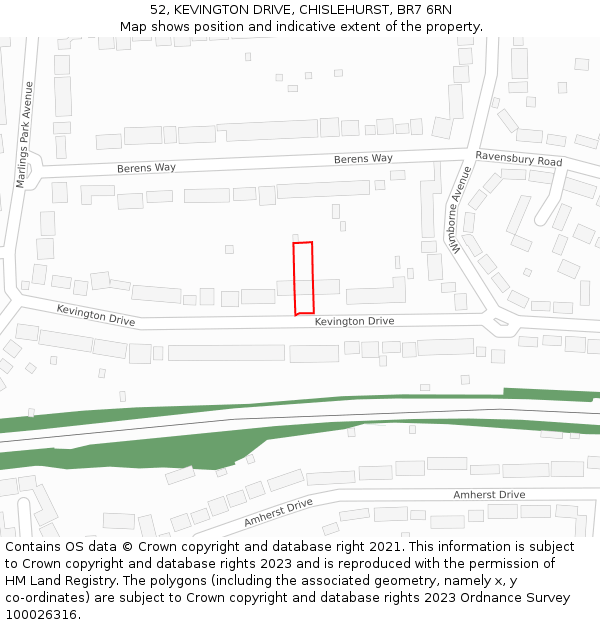 52, KEVINGTON DRIVE, CHISLEHURST, BR7 6RN: Location map and indicative extent of plot