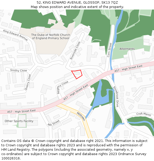 52, KING EDWARD AVENUE, GLOSSOP, SK13 7QZ: Location map and indicative extent of plot