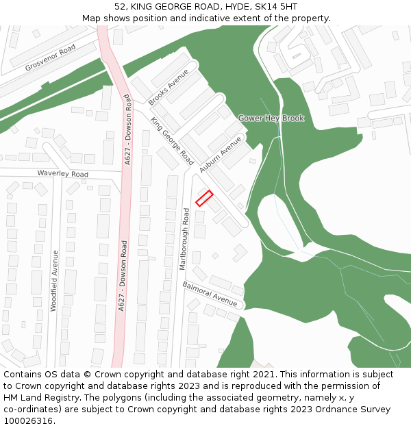 52, KING GEORGE ROAD, HYDE, SK14 5HT: Location map and indicative extent of plot