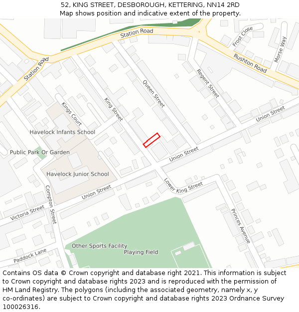 52, KING STREET, DESBOROUGH, KETTERING, NN14 2RD: Location map and indicative extent of plot