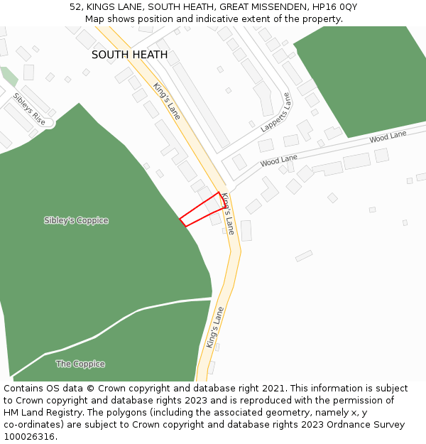 52, KINGS LANE, SOUTH HEATH, GREAT MISSENDEN, HP16 0QY: Location map and indicative extent of plot